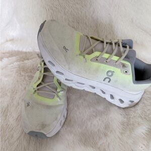 On Running White Sneakers with Neon Yellow Accents